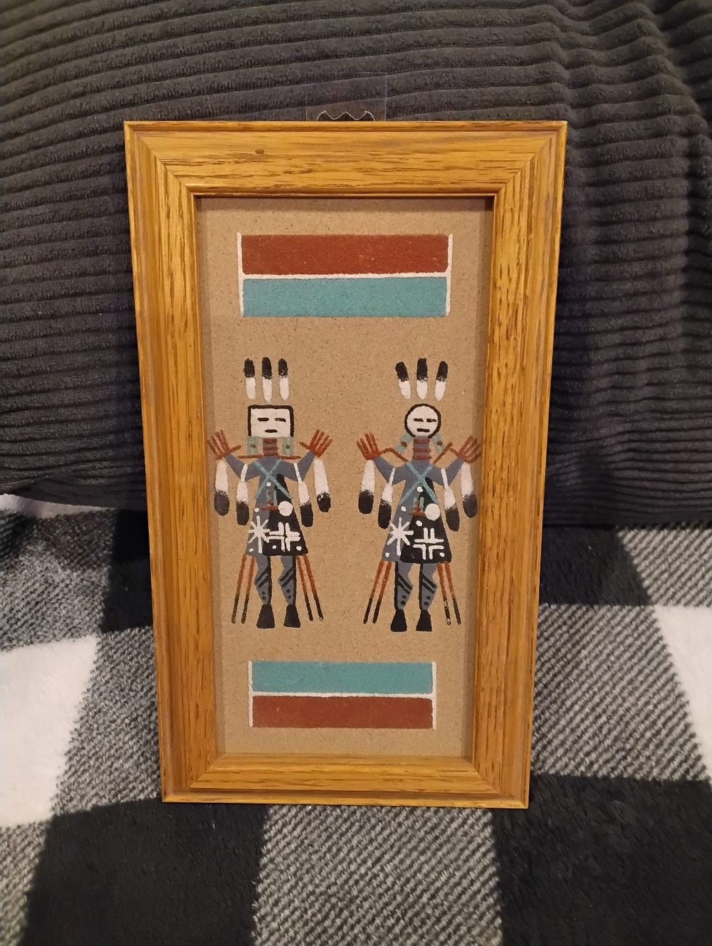 Framed Native Style Sand Painting Of Father Sky and Mother Earth